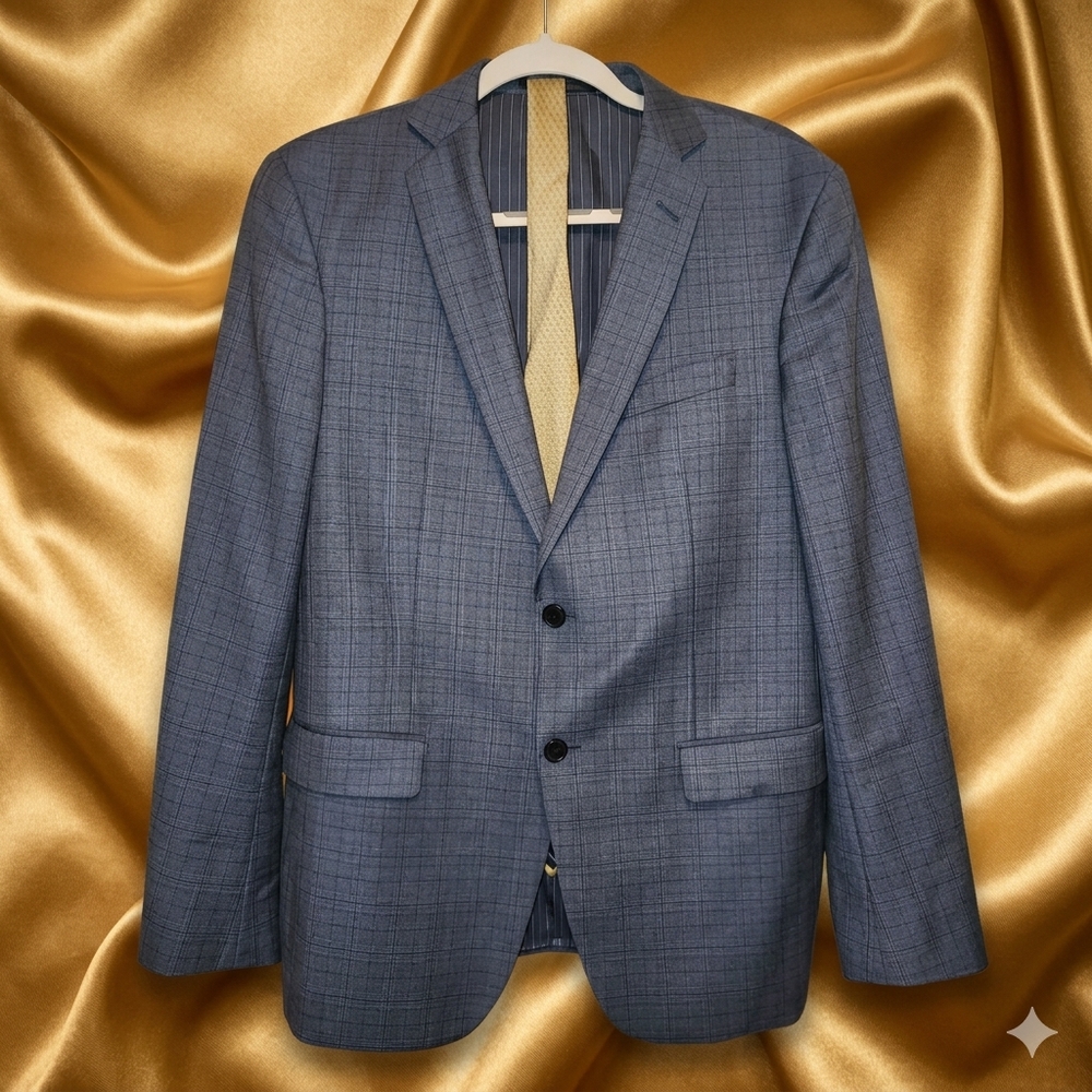 John Varvatos Navy Blue Plaid Bedford 2 Button Wool Blazer Size 40R